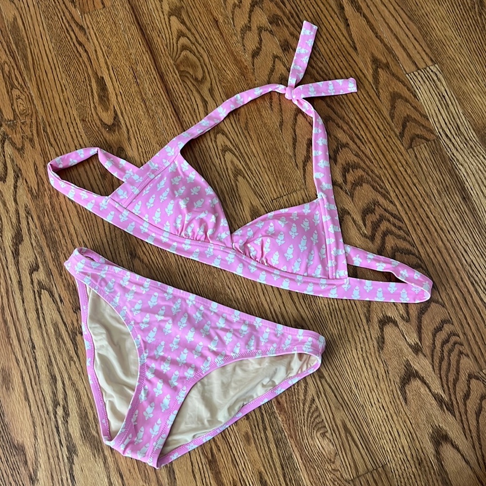 J Crew pink thistle print bikini